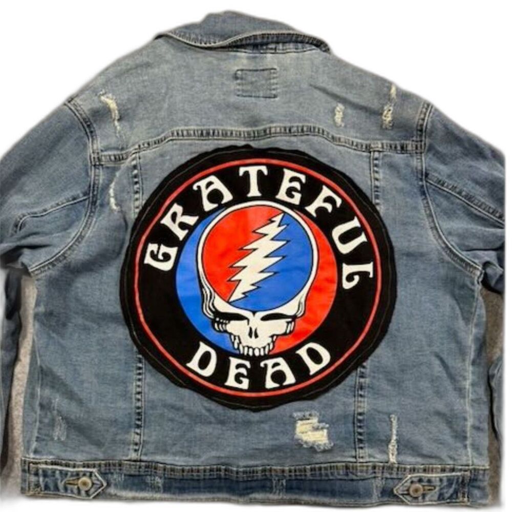 Custom Grateful Dead Denim Jacket Womens Medium Distressed Jean Jacket Patch